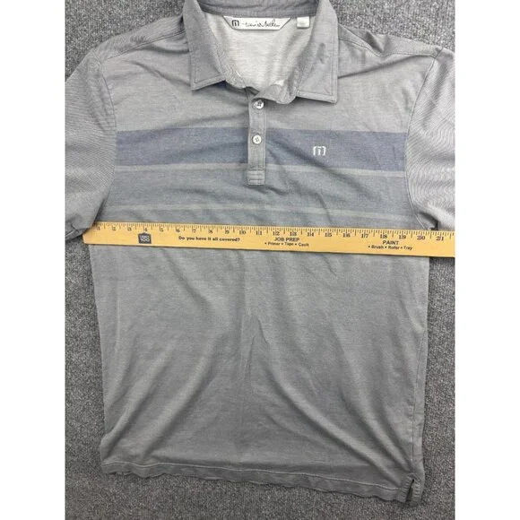 Travis Mathew Polo Shirt Men's Large Gray Stripe Pocket Short Sleeve Button - Picture 4 of 6